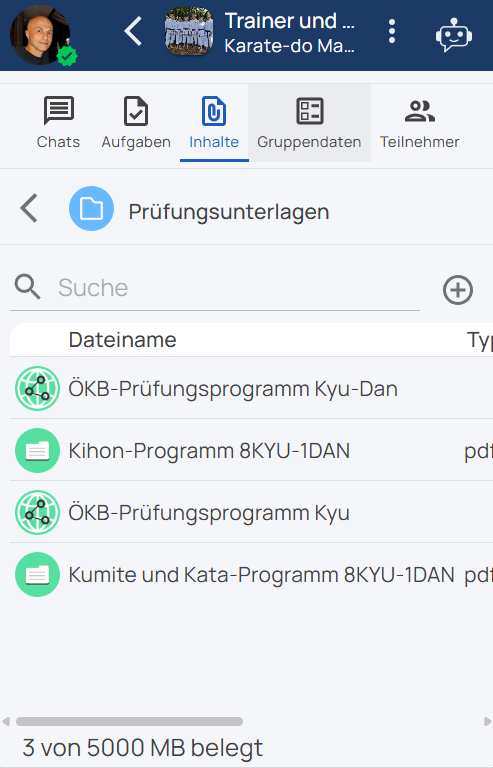 Documents and content of a group